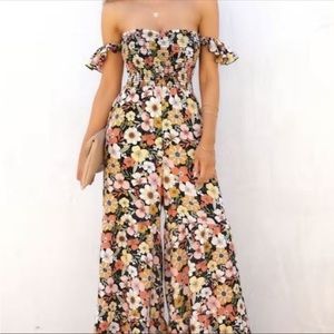 VICI Onyx Garden Floral Pocketed Jumpsuit